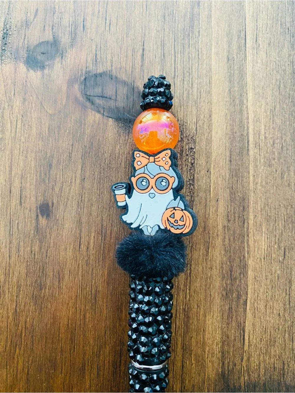 👻 New Halloween Bougie Ghost Beaded Black Pen with Orange Accent